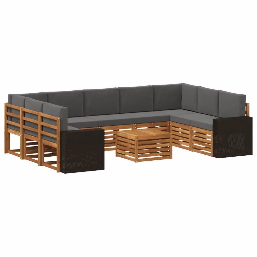 Set di divani da esterno vidaXL in legno di acacia con cuscini beige e antracite, design moderno a L con tavolino da giardino – 2