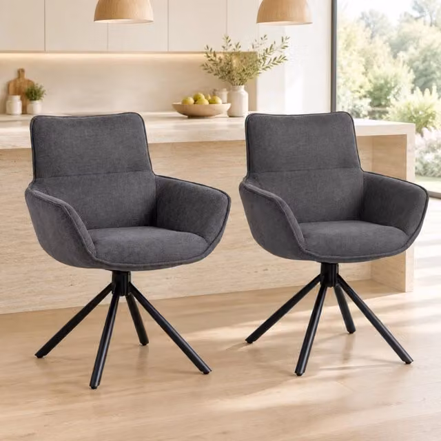 Set di 2 sedie da pranzo girevoli a 360° con braccioli, grigio scuro