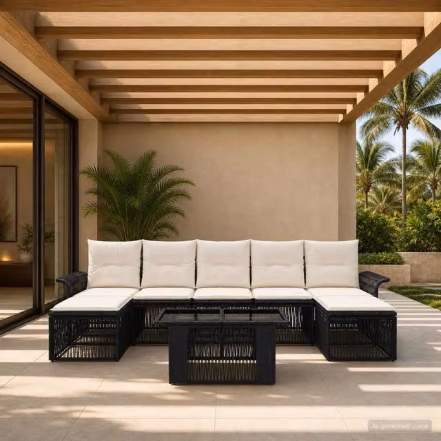 Set Divano da Giardino 8 pz Nero e Bianco Crema polyrattan 3436678