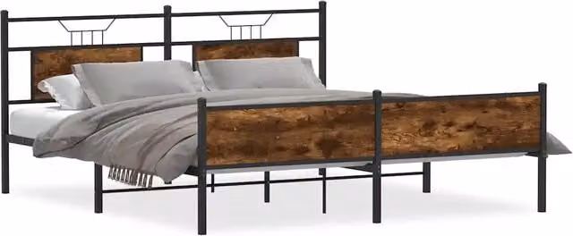 Letto matrimoniale | Letto per adulti | Giroletto senza Materaso in Metallo Rovere Fumo 183x213 cm