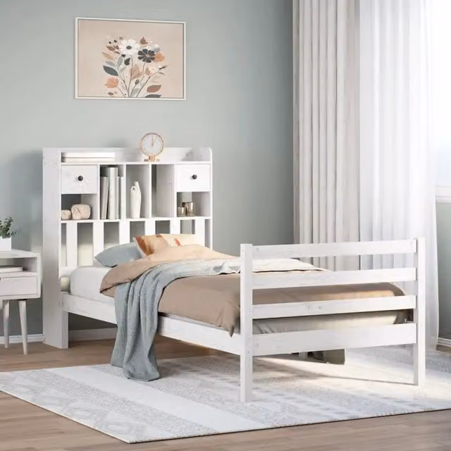 Letto Libreria VIDAXL in Legno di Pino Bianco con Cassetti L/P/H: 228.5 x 90 x 200 cm