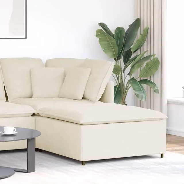 Poggiapiedi Modulare vidaXL in Velluto Beige e Bianco L: 100 cm, P: 100 cm, H: 48 cm