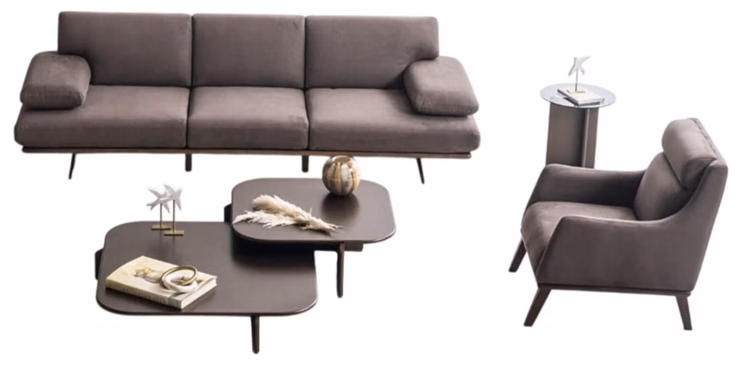Elegante Graue Sitzgarnitur Edler 4-Sitzer Couchtisch Beistelltisch