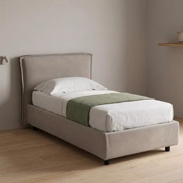 Letto Singolo con Materasso Incluso DMORA Made in Italy, Grigio, Moderno