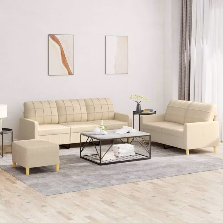 Maison Exclusive - Set divano a 3 pezzi con cuscini in tessuto color crema