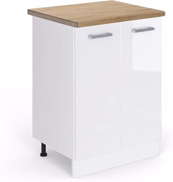 Mobiletto base cucina Vicco R-Line Bianco lucido e Rovere con ante a battente, L: 60 cm, H: 81,6 cm, P: 60 cm
