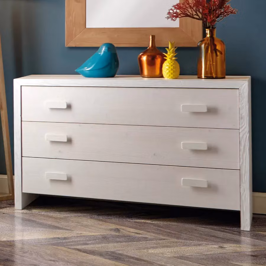 Cassettiera shabby chic Mobili 2G con 3 cassetti in legno massello di abete bianco L: 120 cm, P: 50 cm, H: 80 cm – 2