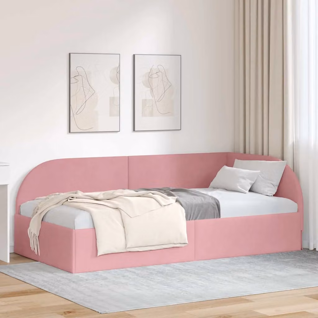 Cornice del letto ad angolo vidaXL in velluto rosa, L/P/H: 200 x 100 x 72 cm