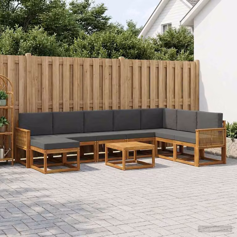 vidaXL Set di divani da esterno componibile 9 pz in legno di acacia con cuscini, colore marrone e antracite