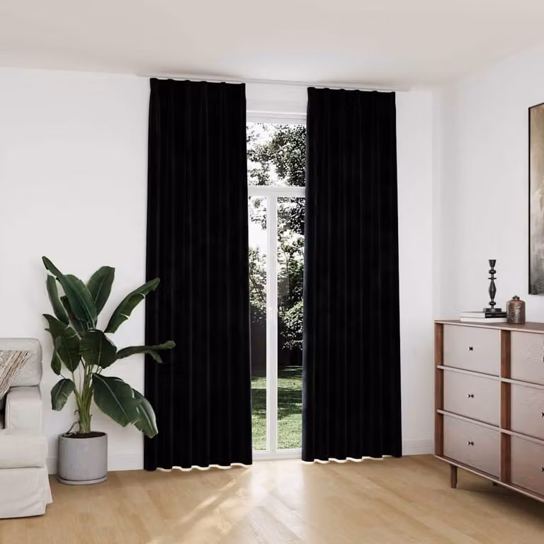 Set di 2 tende oscuranti vidaXL in velluto nero con ganci, L 140 cm x H 245 cm