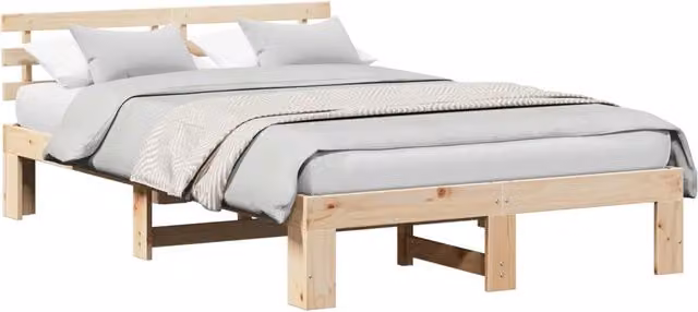 Letto matrimoniale Design In in pino massello naturale, stile minimalista, L: 139 cm x P: 199 cm x H: 66 cm
