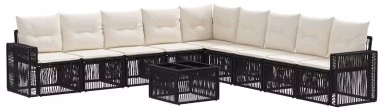 Set Divano da Giardino 10 pcs Nero e Bianco Crema polyrattan