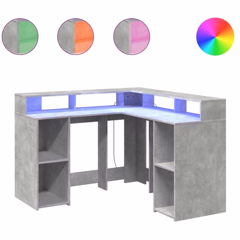 Scrivania con Luci LED Grigio Cemento 130x130x91 cm Multistrato