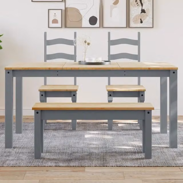 Tavolo da pranzo rettangolare vidaXL in legno di pino cerato grigio L: 160 cm, P: 80 cm, H: 75 cm