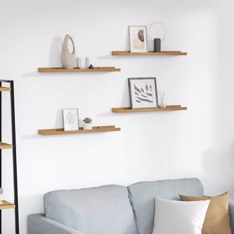 Set di 4 Scaffali da Parete Moderni vidaXL in Legno MDF Marrone L: 60 cm, P: 9 cm, H: 3 cm
