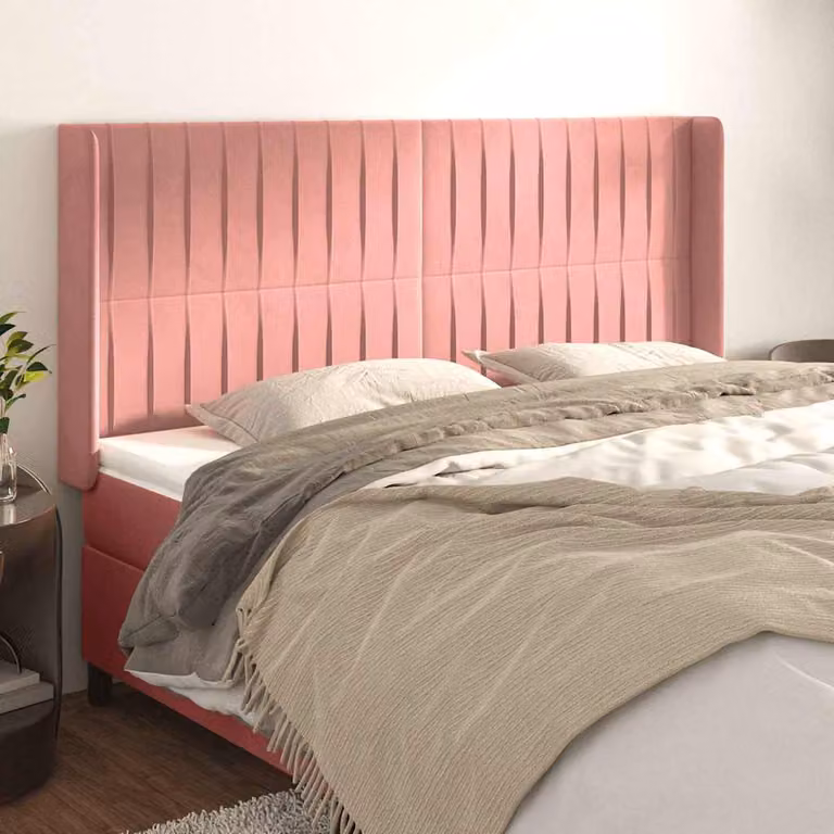 Testiera ad orecchio vidaXL in velluto rosa con struttura in legno L: 203 cm, P: 16 cm, H: 118/128 cm