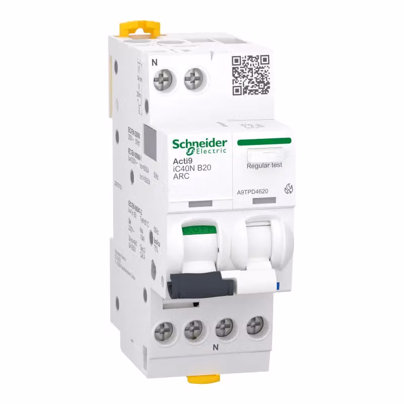Schneider Electric Acti9 iC40N ARC, AFDD (dispositivo di protezione antincendio) + interruttore automatico, 1P+N, 20 A, classe B, 6000 A A9TPD4620