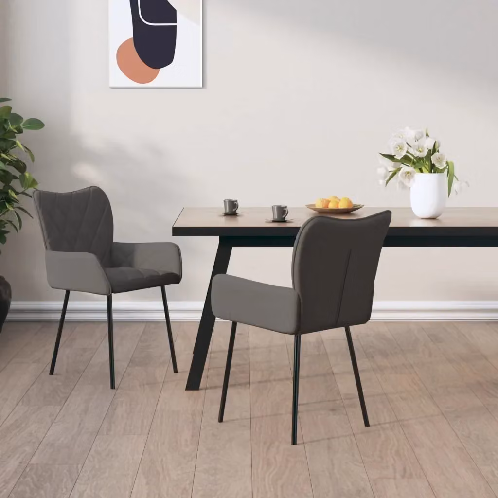 Set di 2 sedie da pranzo e cucina moderne in tessuto grigio con struttura in metallo e plastica – 2