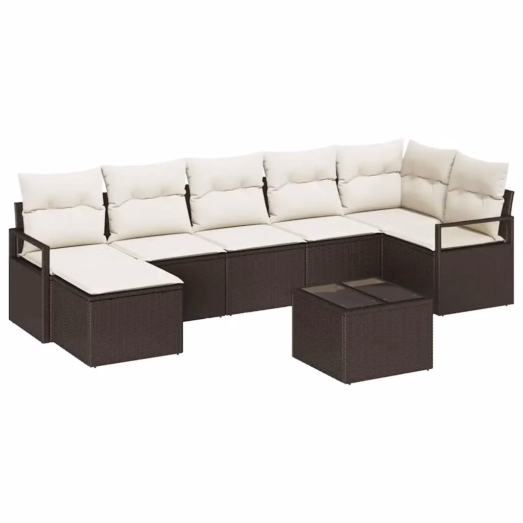Set di divani da giardino vidaXL a forma di U in polyrattan marrone con cuscini beige e tavolino da esterno 8 pezzi – 2