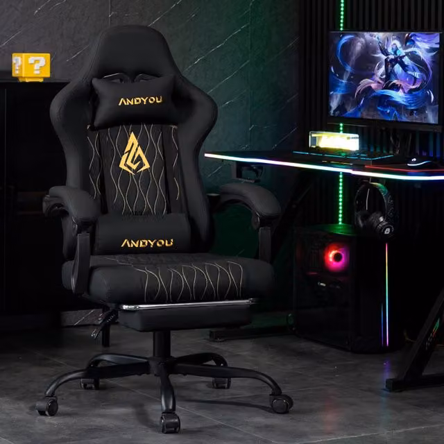 Sedia da Gaming Zephmum con Poggiapiedi, Colore Nero, in Pelle Sintetica con Supporto Poggiatesta e Ruote Multidirezionali