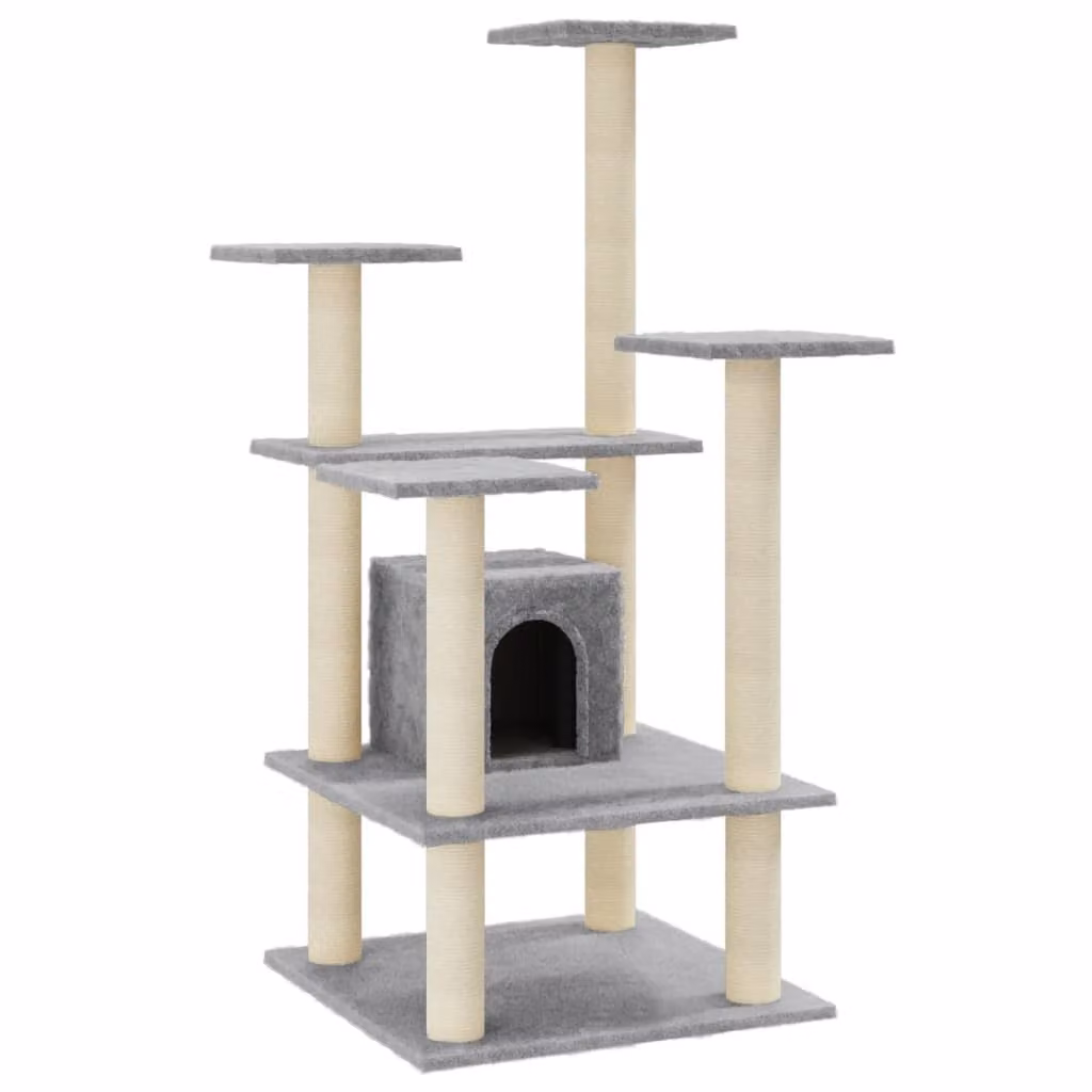 Albero per Gatti con Tiragraffi in Sisal Grigio Chiaro 110 cm
