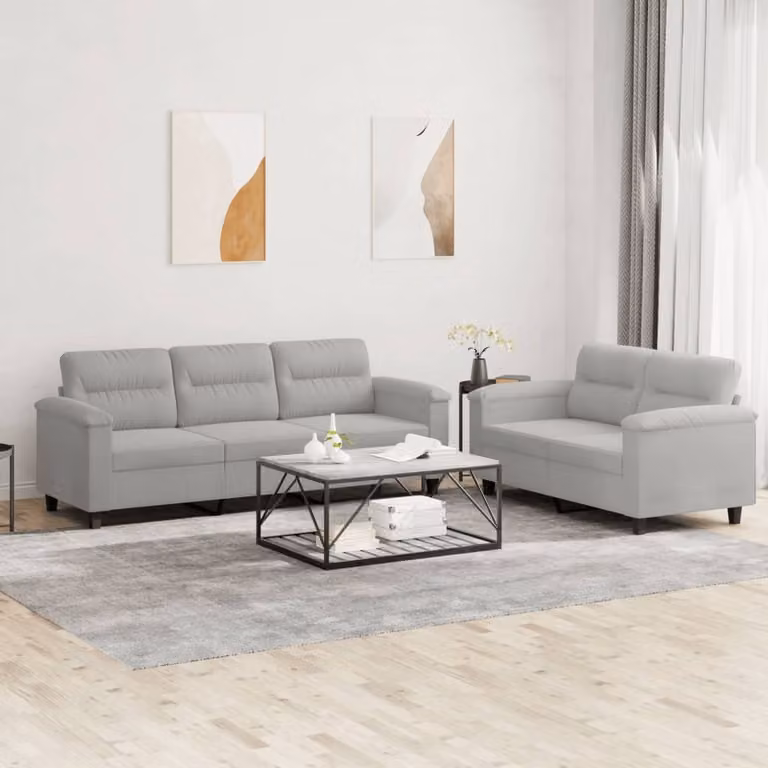 Maison Exclusive - Set divano a 2 posti con cuscini, tessuto in microfibra grigio chiaro