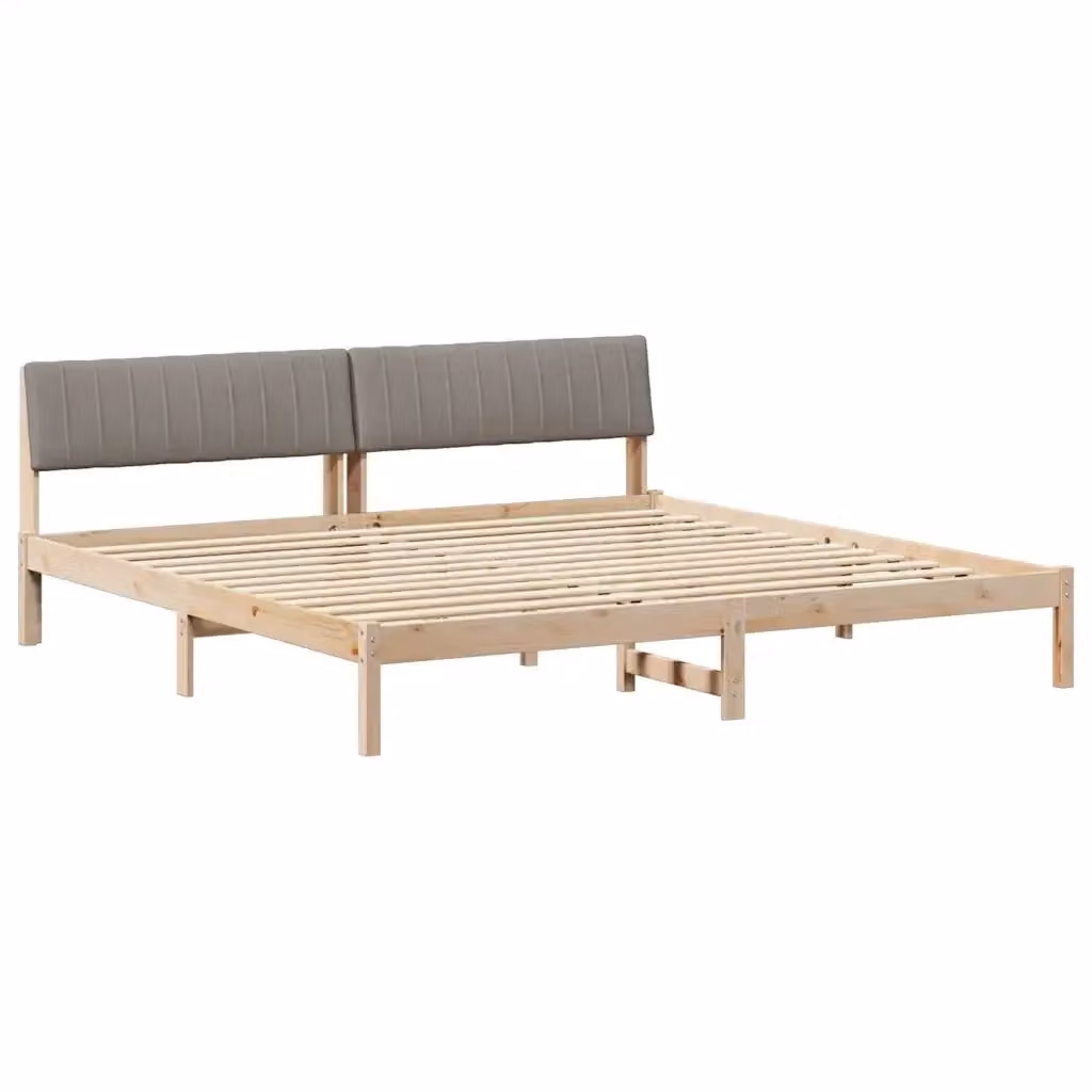 Struttura del letto con testiera vidaXL in legno di pino e tessuto, Marrone e Grigio, 200 x 200 cm – 2