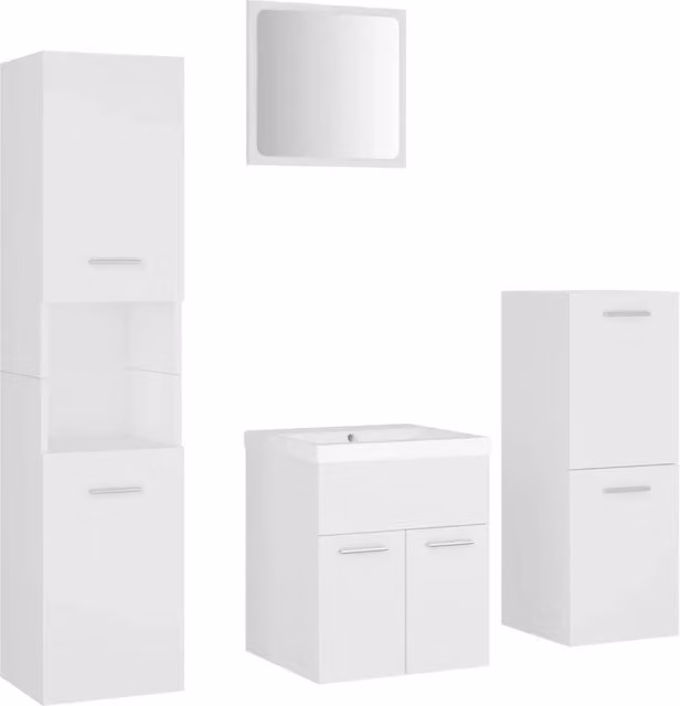 Set Mobili da Bagno | Armadio da bagno Bianco in Legno Multistrato