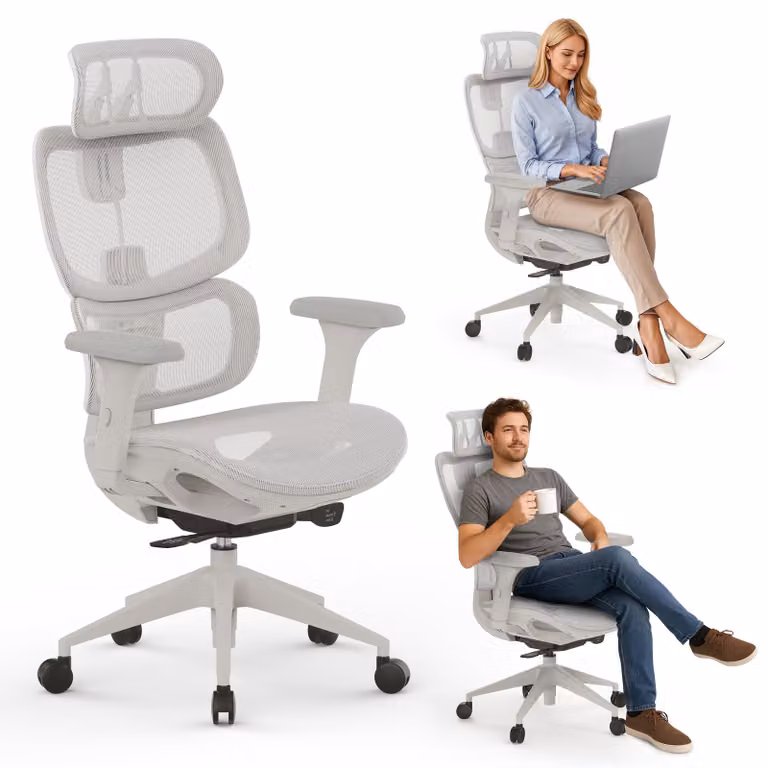 SENSE7 Nobu sedia ergonomica da ufficio sedia da scrivania schienale regolabile braccioli e poggiatesta fino a 130 kg sedia da computer grigio chiaro sedia da gioco