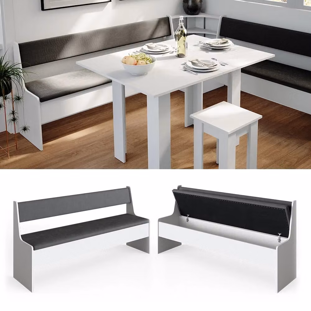 Panca ad angolo Vicco Bianco con seduta in tessuto e finitura opaca L/P: 41.5 x 41.5 cm – 2