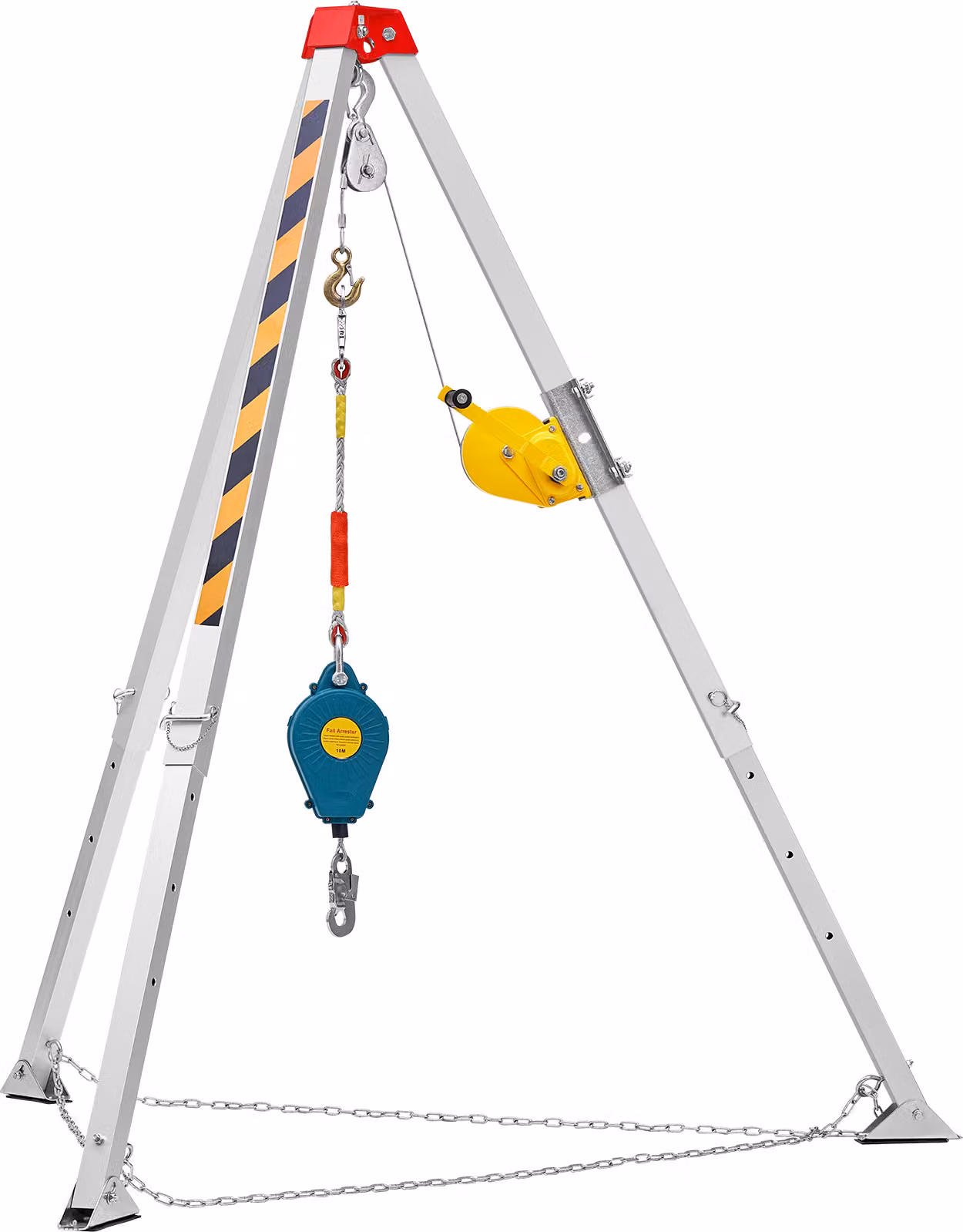 Kit treppiede SucceBuy per spazi ristretti, verricello da 1200 lbs. gambe da 7' con cavo da 98'. 32,8' di protezione anticaduta. Include cinghia e sacca di stoccaggio per spazi confinati convenzionali.