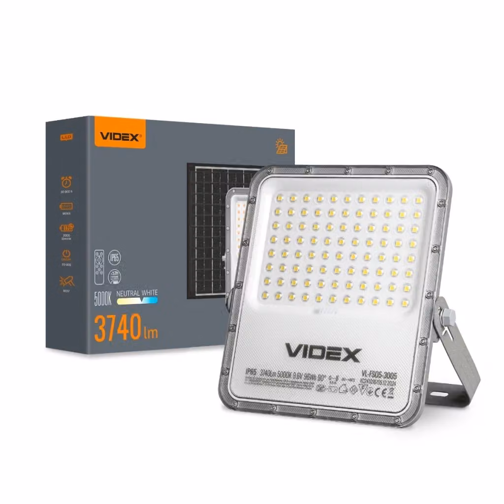 Videx Faro Solare LED da 40W con Telecomando, 3740lm, 5000K, IP65, Colore Grigio in Alluminio – 2