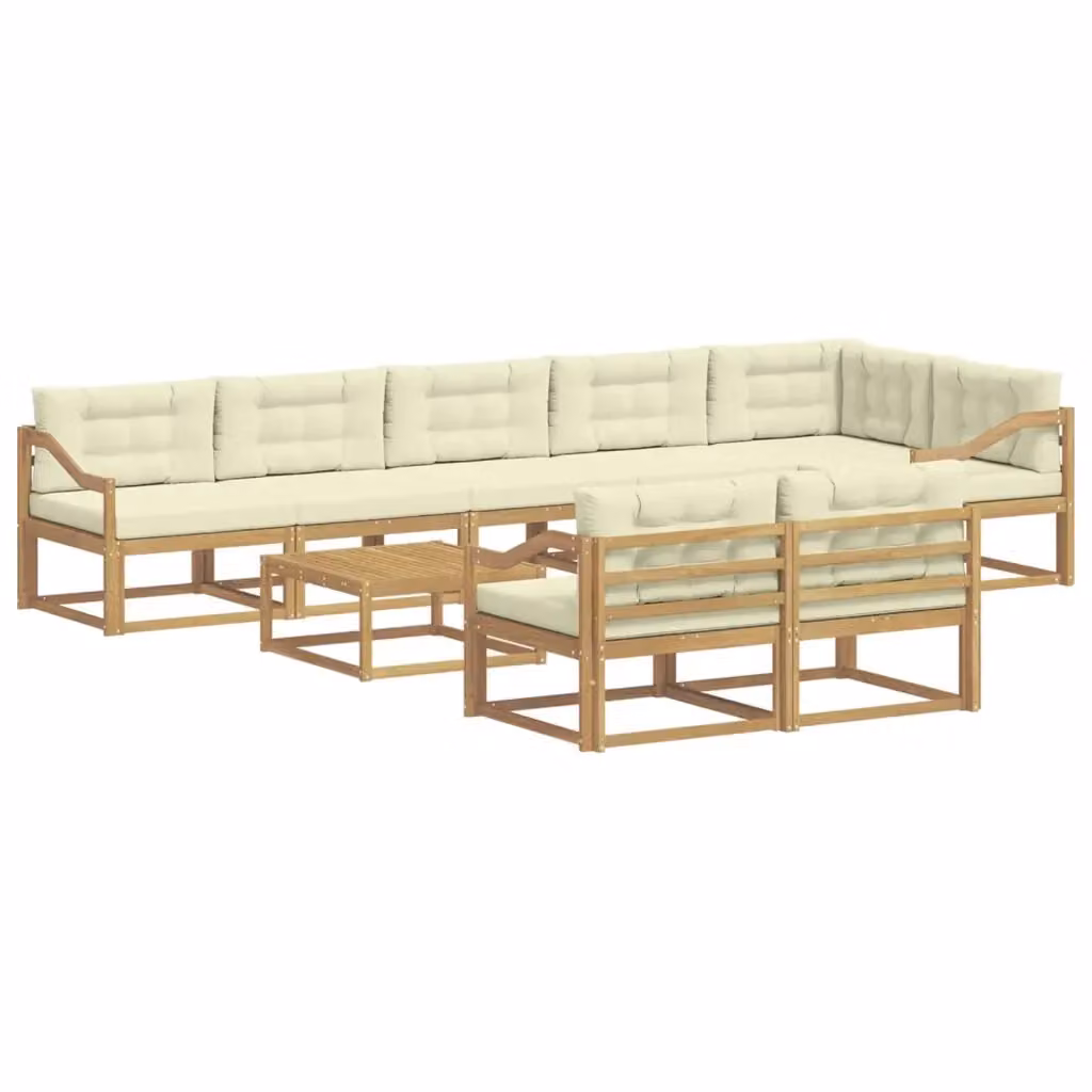 Set di divani da esterno vidaXL in legno di acacia con cuscini, Bianco e Beige – 2