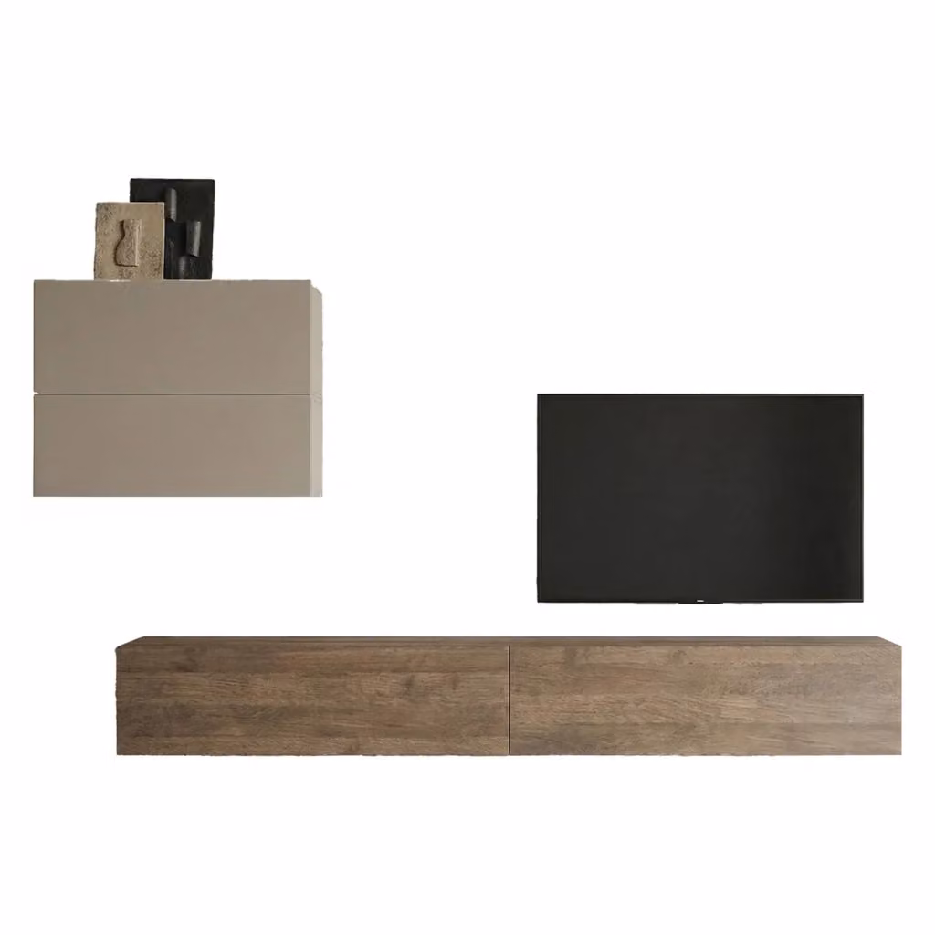 Parete Attrezzata e Mobile Soggiorno Suisio DMORA con 4 Ripiani e Ante a Battente, Beige Opaco – 2
