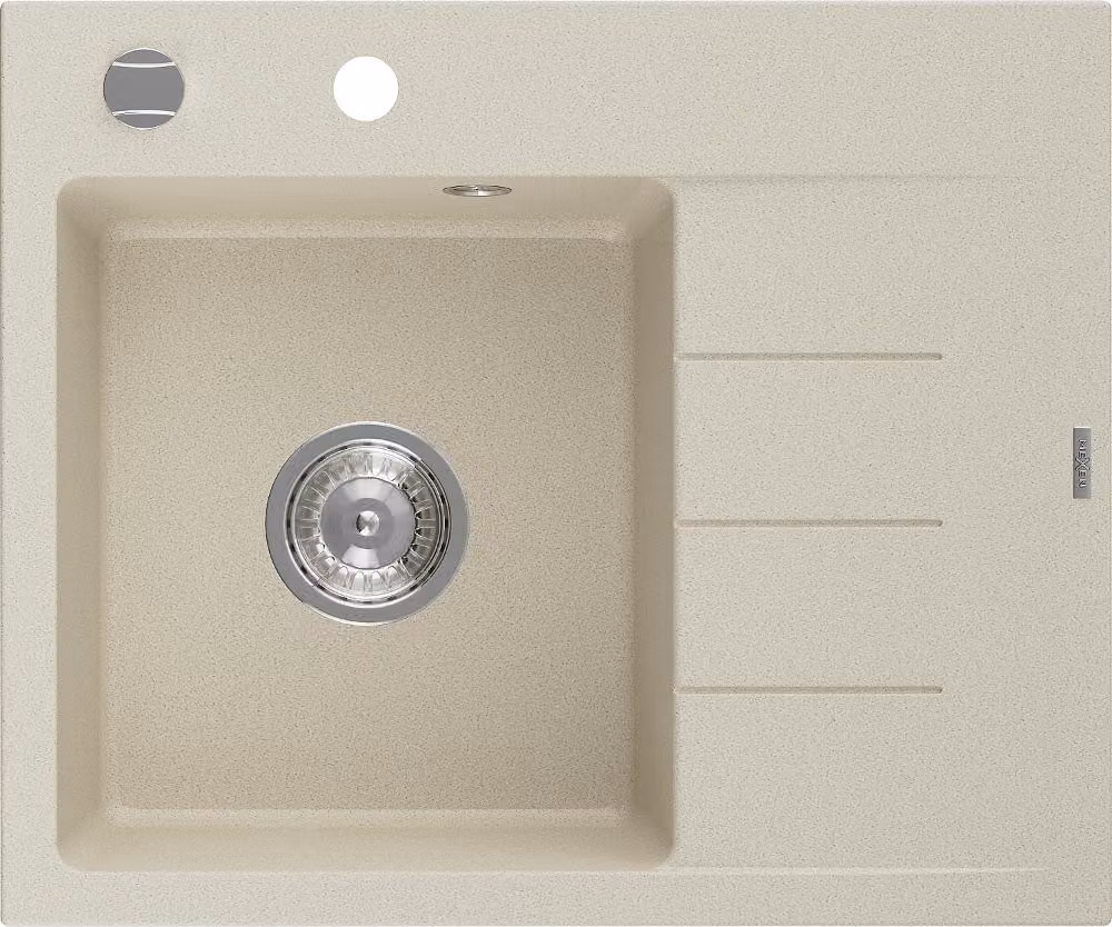Mexen Ben lavello in granito a una vasca con scolapiatti, sinistro 600 x 500 mm, beige, sifone cromato - 6522605000-69