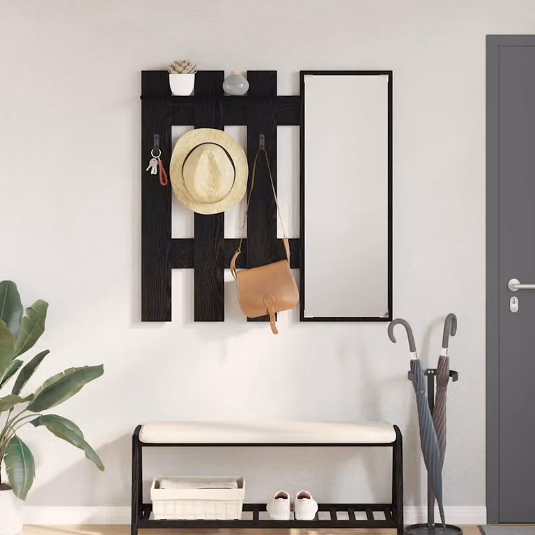 vidaXL Appendiabiti a muro moderno in legno nero L: 100 cm, P: 10 cm, H: 100 cm
