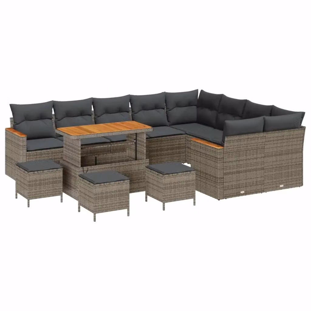 Set Divano da Giardino a Forma di U vidaXL in Polyrattan Grigio con Cuscini e Tavolino – 2