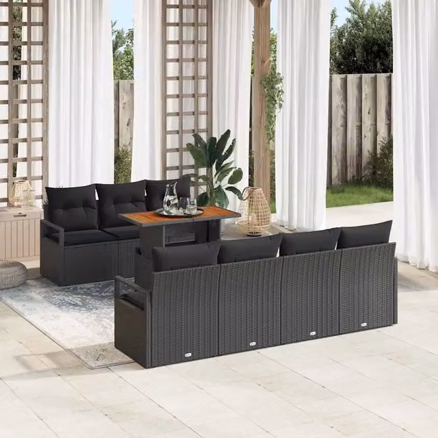 Set Divano da Giardino 8 pz Nero Poly Rattan 3358410