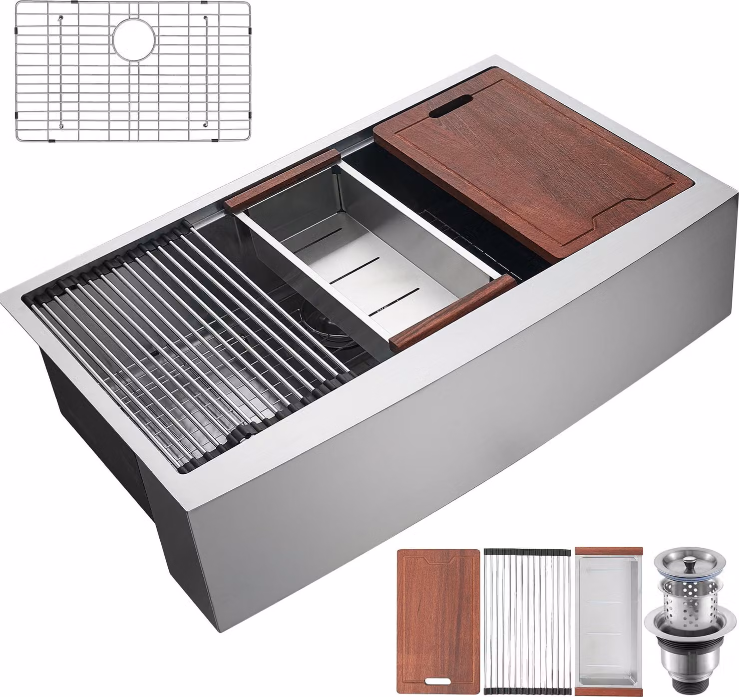 SucceBuy lavello da cucina per agriturismo, design da incasso in acciaio inox 304, vasca singola da 33 pollici per montaggio dall'alto con modanatura e accessori, ideale per postazioni di lavoro, cucina di preparazione e bar
