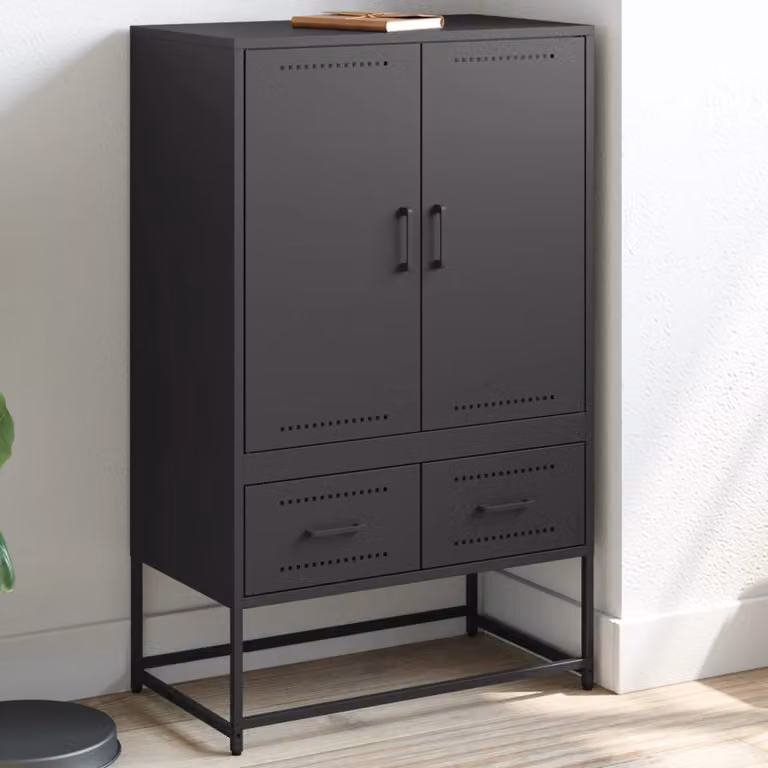 Credenza moderna vidaXL in metallo nero opaco L: 68 cm, P: 39 cm, H: 111,5 cm