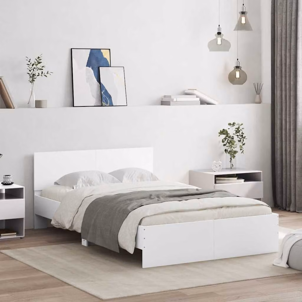 vidaXL Giroletto moderno con testiera, illuminazione LED sottostante e porta USB, Bianco, L: 140 cm, P: 193 cm, H: 70 cm