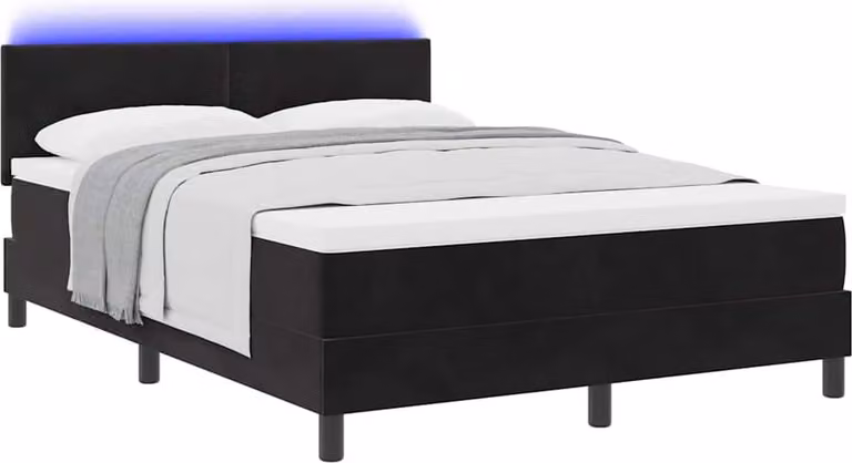 Letto a Sorgente LED con materasso Nero 140 x 190 cm Velluto