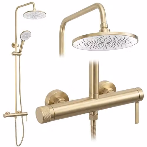 Rea - Set Doccia Rivo - Ottone, Abs - Oro Spazzolato - 15 x 15 x 126,5 cm