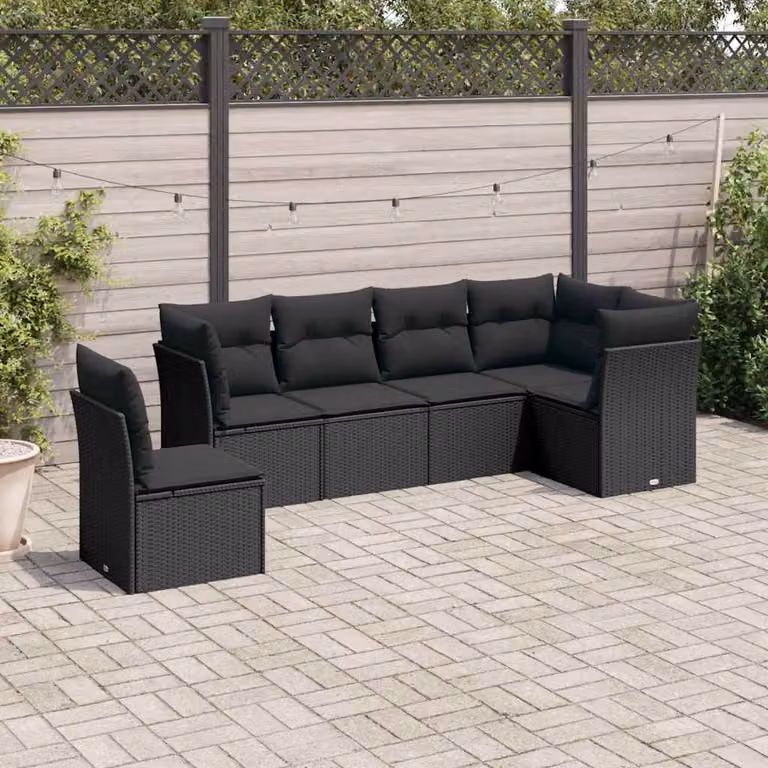 vidaXL Set Divano da Giardino 6 pz a L in Polyrattan Nero con Cuscini Imbottiti e Rivestimenti Rimovibili