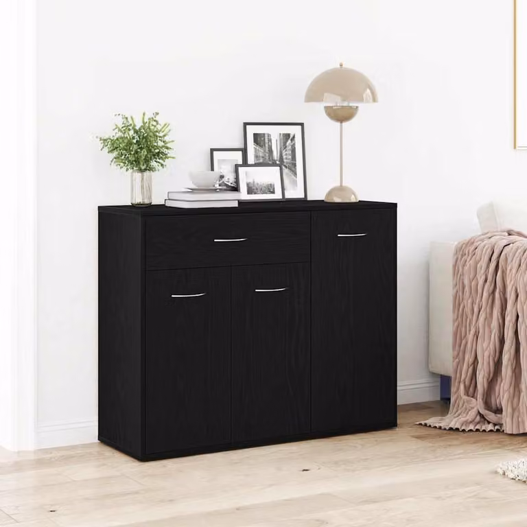Credenza Rovere Nero 88x30x70 cm in Legno Multistrato