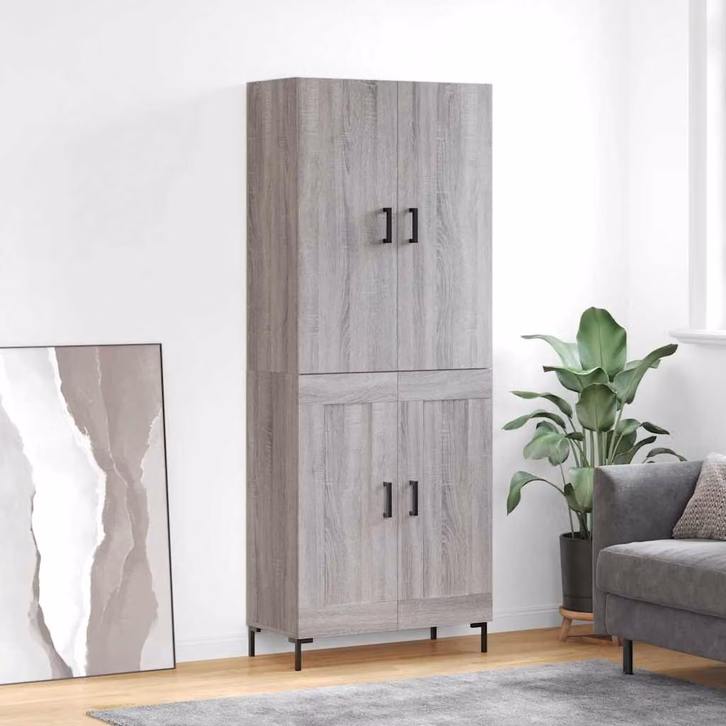 Credenza moderna vidaXL in legno e metallo, Grigio, L: 69,5 cm, P: 34 cm, H: 180 cm