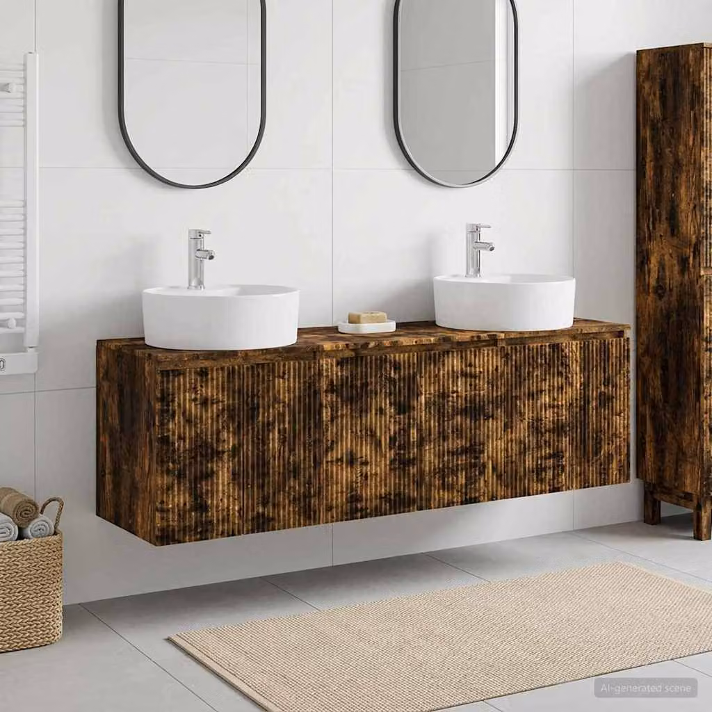 Set di 3 armadi da bagno moderni vidaXL in legno color rovere fumo L: 161,5 cm, P: 44,5 cm, H: 82 cm