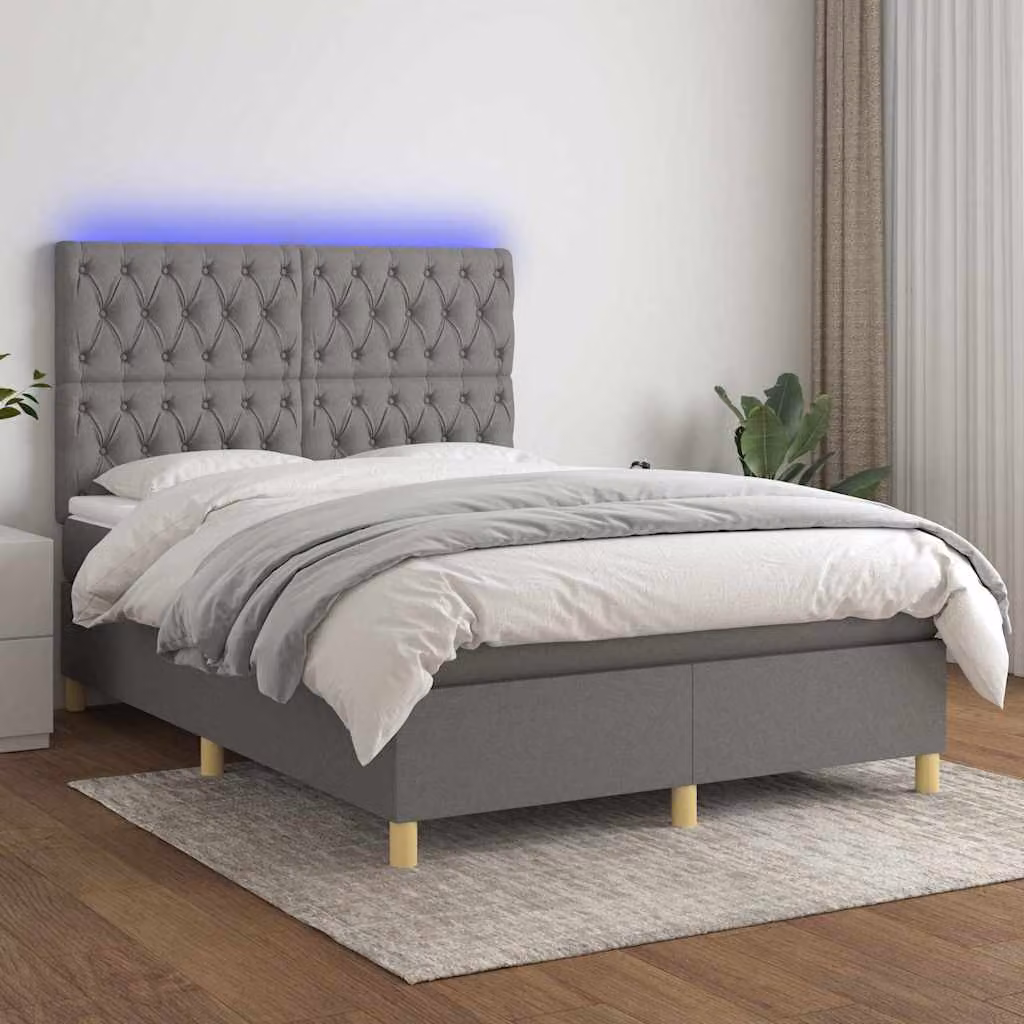 Letto Ibrido con Materasso e Illuminazione LED vidaXL in Tessuto Grigio e Bianco L: 140 cm, P: 190 cm – 1