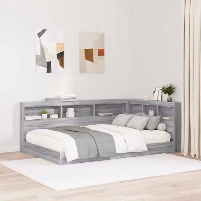 Testata del letto con contenitore e porta USB vidaXL, Grigio, L: 217,5 cm x H: 137,5 cm x P: 76,5 cm