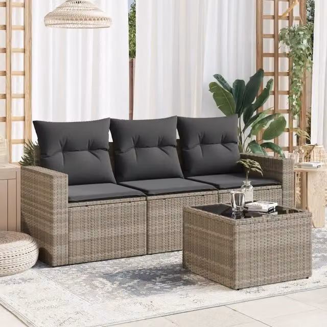 Set Divano da Giardino 4pz con Cuscini Grigio Chiaro Polyrattan 3218662